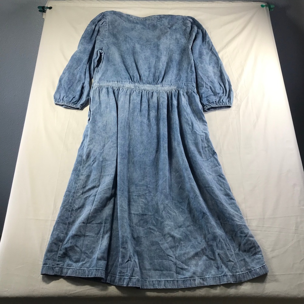Gap Denim Midi Dress XXL Tall Blue Cotton V-Neck 3/4 Sleeve Elastic Waist NWT - Picture 6 of 6